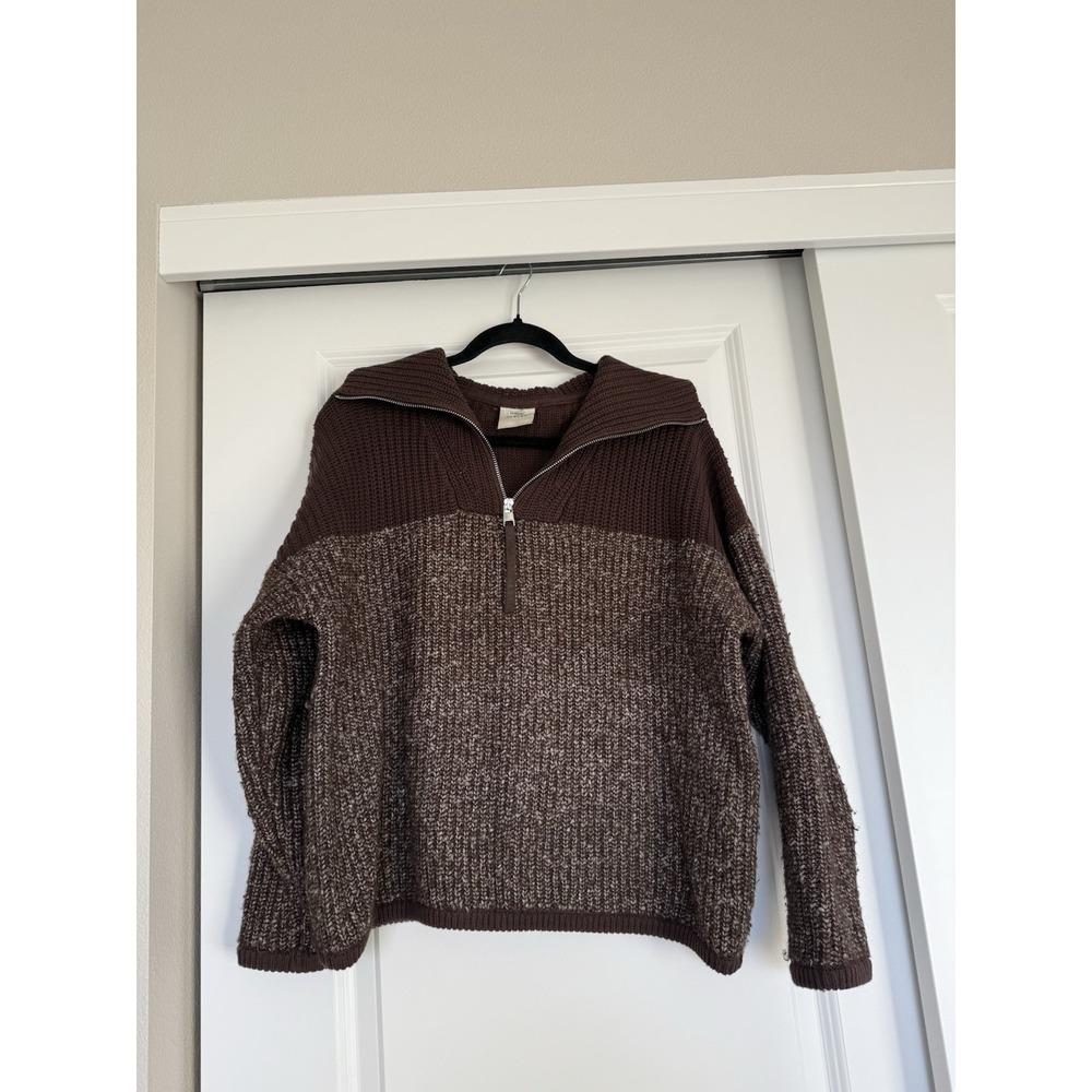 varley willard half zip knit coffee bean egret fleck Size XS Pullover Oversized - Picture 2 of 10